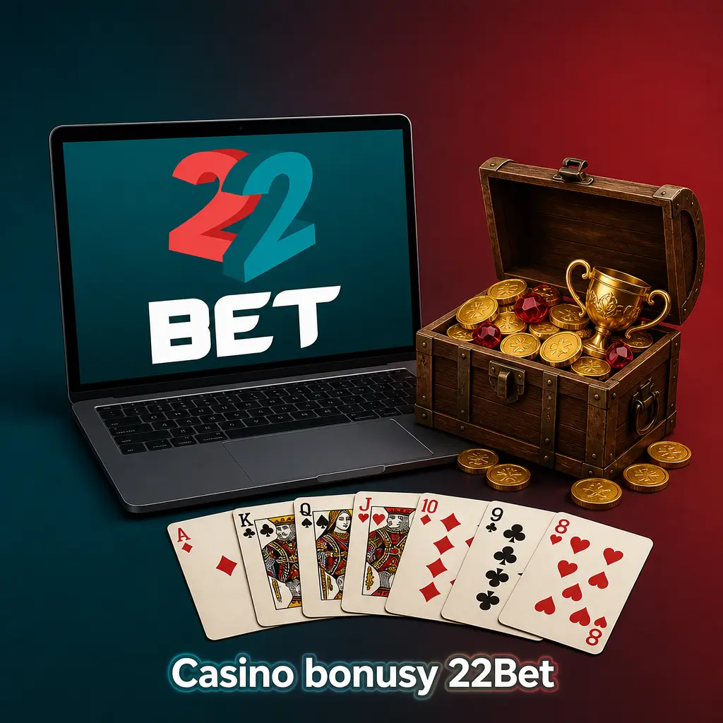 Casino bonusy 22Bet: uvítací balíček, cashback, středeční bonus a free spiny za aplikaci pro hráče v ČR.